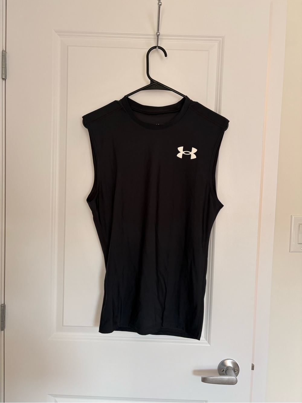 Under Armour Black Sleeveless Muscle Tee with White Logo